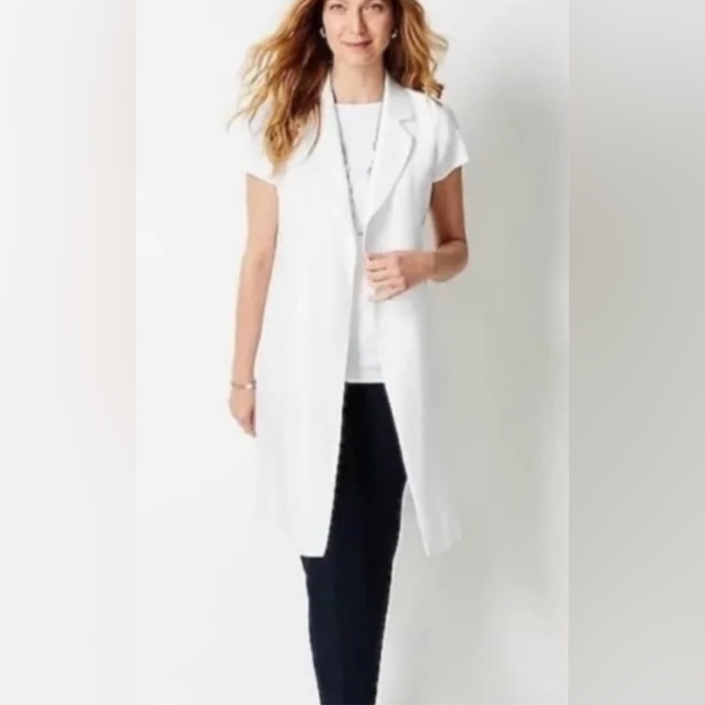 J. Jill White Open Front Linen Blend Vest